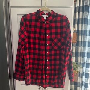 Old Navy Red and Black Plaid Button-Down Shirt